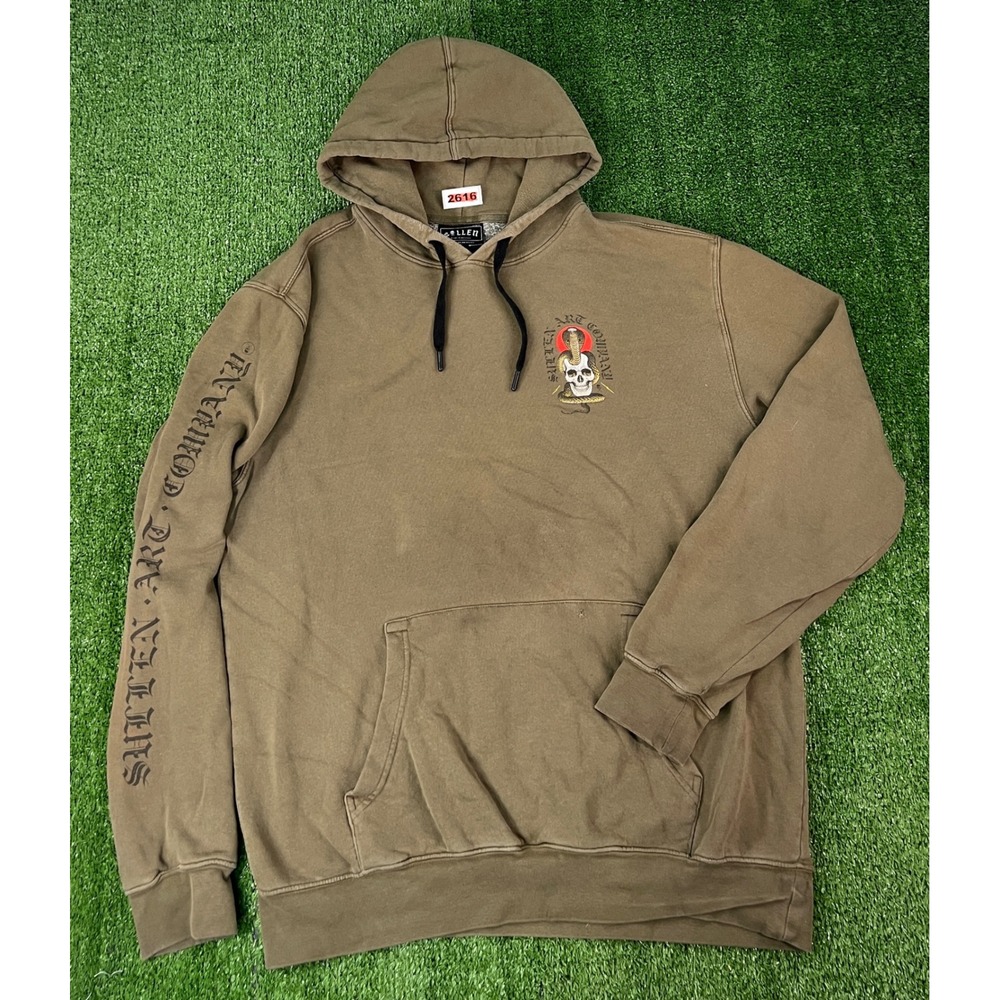 Sullen Art Company Mens Skull Cobra Graphic Hoodie Olive Brown Large